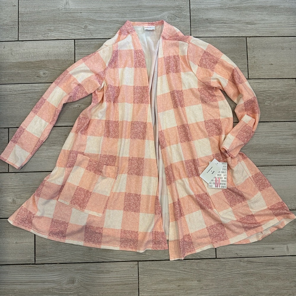 Lularoe Pink and Cream Plaid Caroline Cardigan